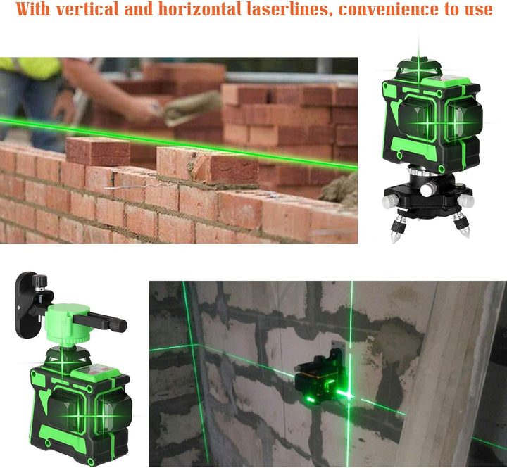 Vislone Kreuzlinienlaser, 3x360° Selbstnivellierender Grüner Laser-Wasserwaage, 3D-Rotationslaser mi