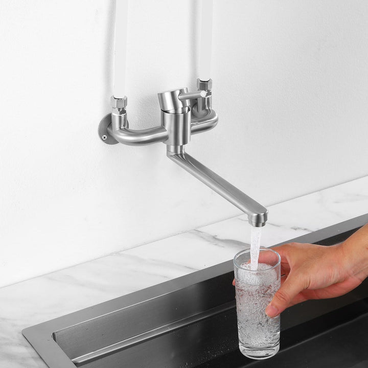 Wasserhahn Wandmontage für Garage/Waschküche, Wandarmatur Küche mit 1/2 Zoll Anschluss nach oben, Ei