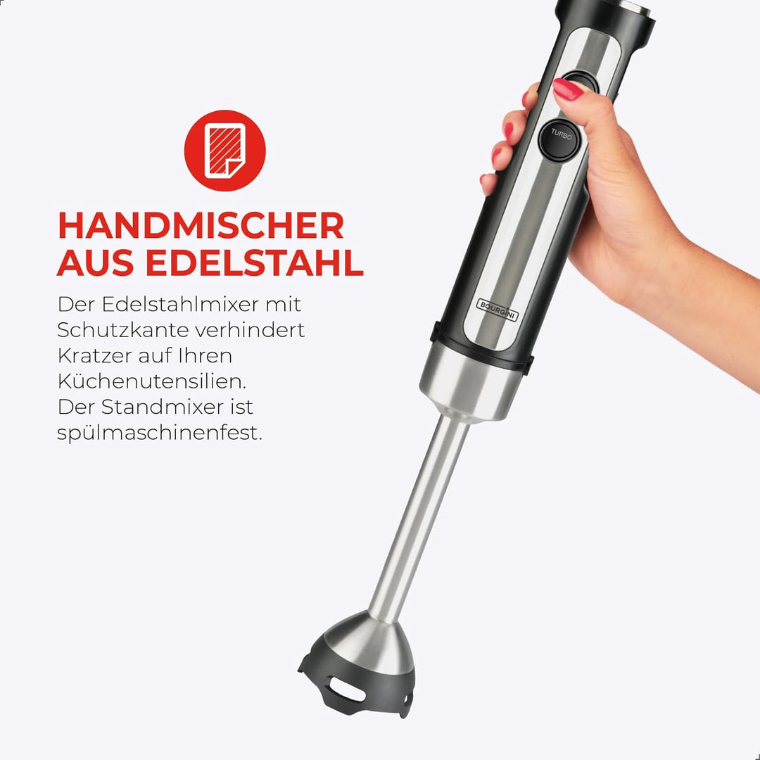 Bourgini Classic Stabmixer - Extra leistungsstarker Stabmixer mit 20 Geschwindigkeiten und Turbofunk