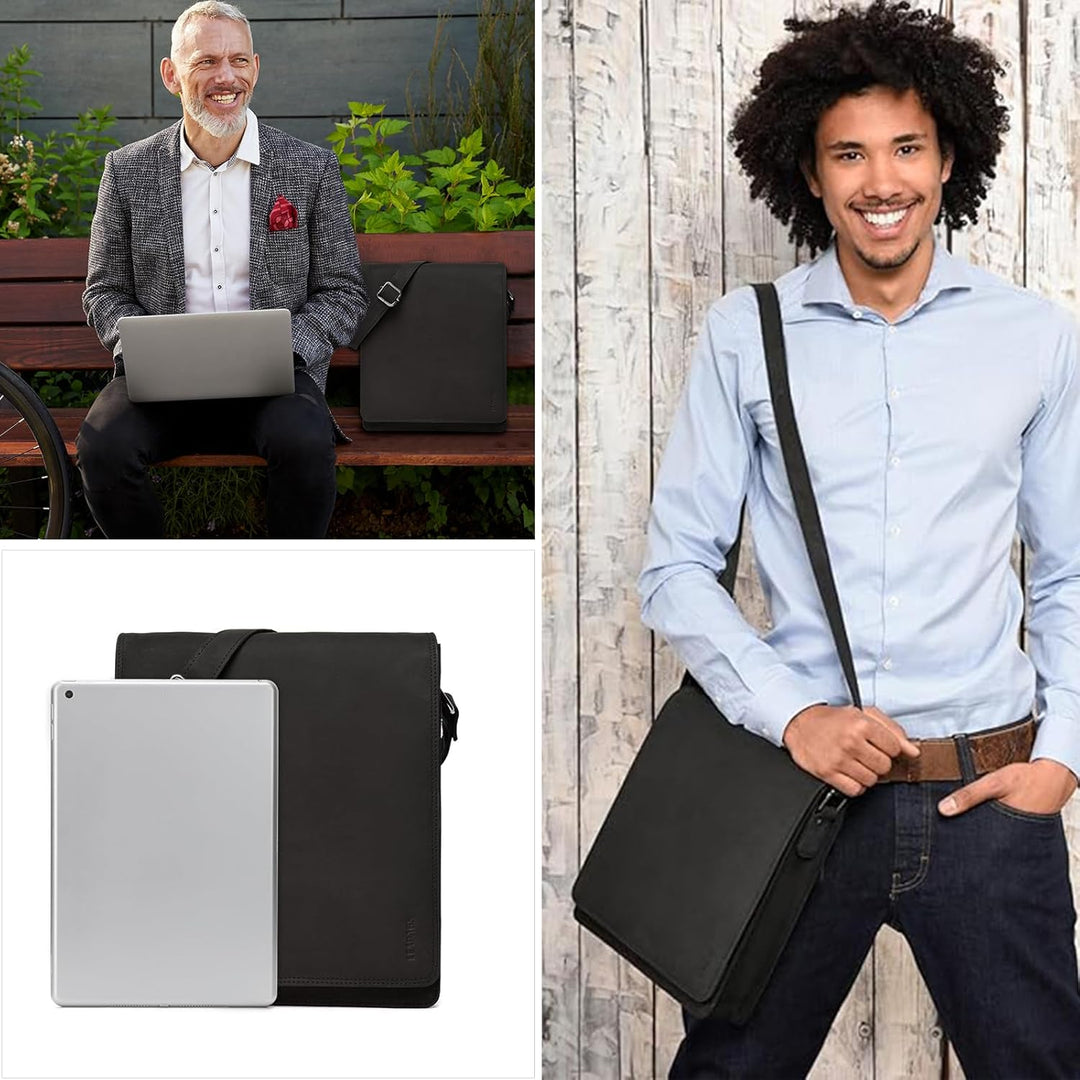 LEABAGS Leder Umhängetasche Herren &amp; Damen I Echtleder Laptoptasche bis 13 Zoll I Messenger Bag mit