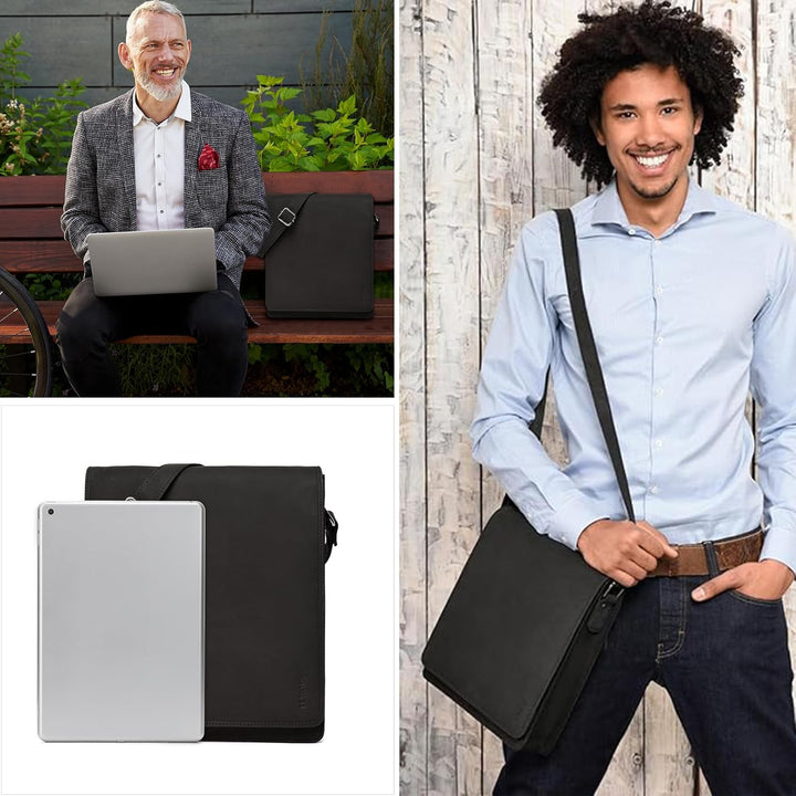 LEABAGS Leder Umhängetasche Herren &amp; Damen I Echtleder Laptoptasche bis 13 Zoll I Messenger Bag mit