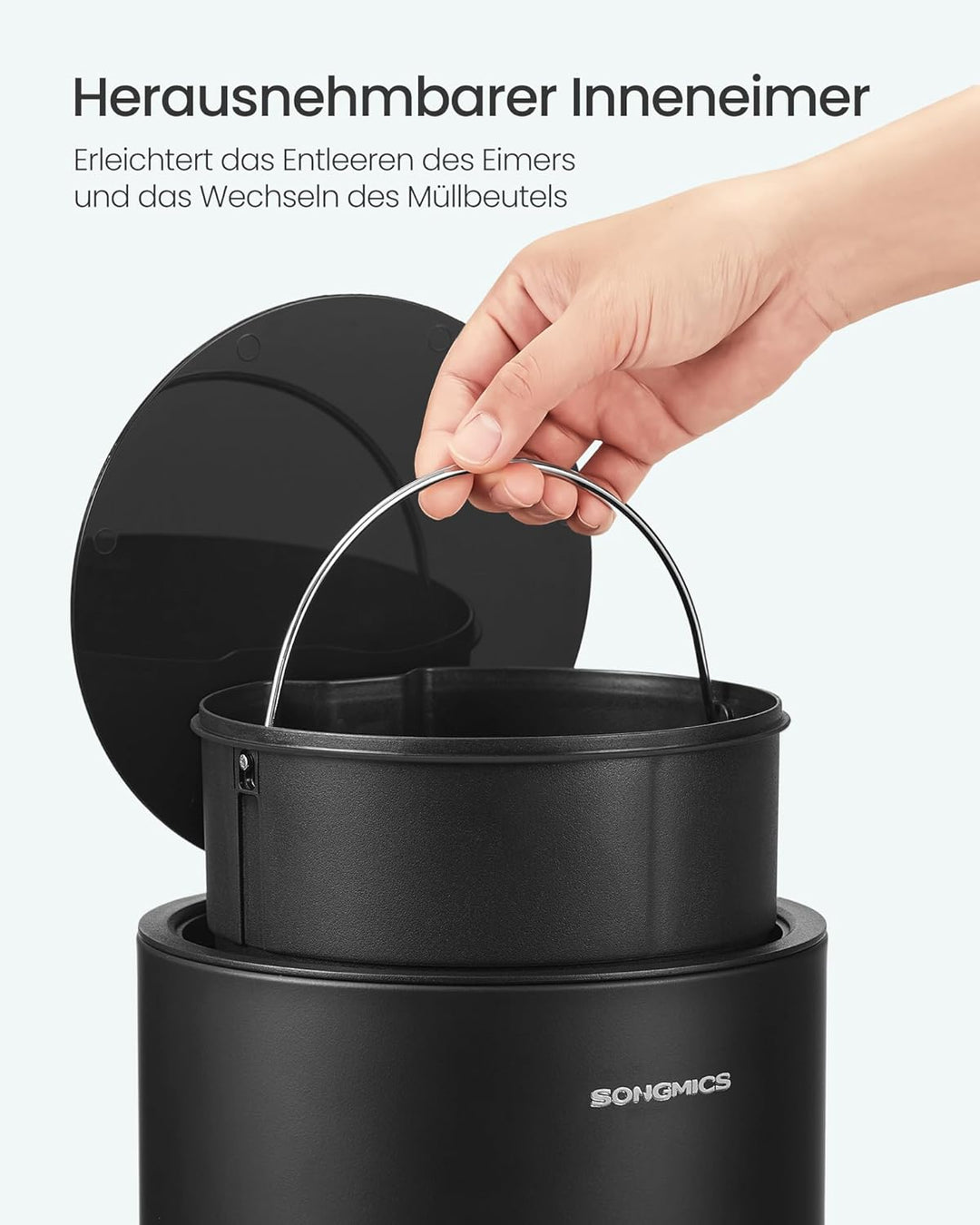 SONGMICS Kosmetikeimer, 6 Liter, Mülleimer Bad, Kleiner Abfalleimer mit Deckel, Softclose, herausneh
