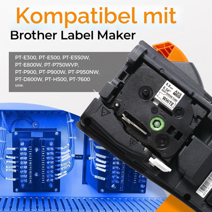 HSE221 Schrumpfschlauch 8.8mm x 1.5m, Kompatibel mit Brother P touch Schrumpfschlauch HSe-221 8.8mm