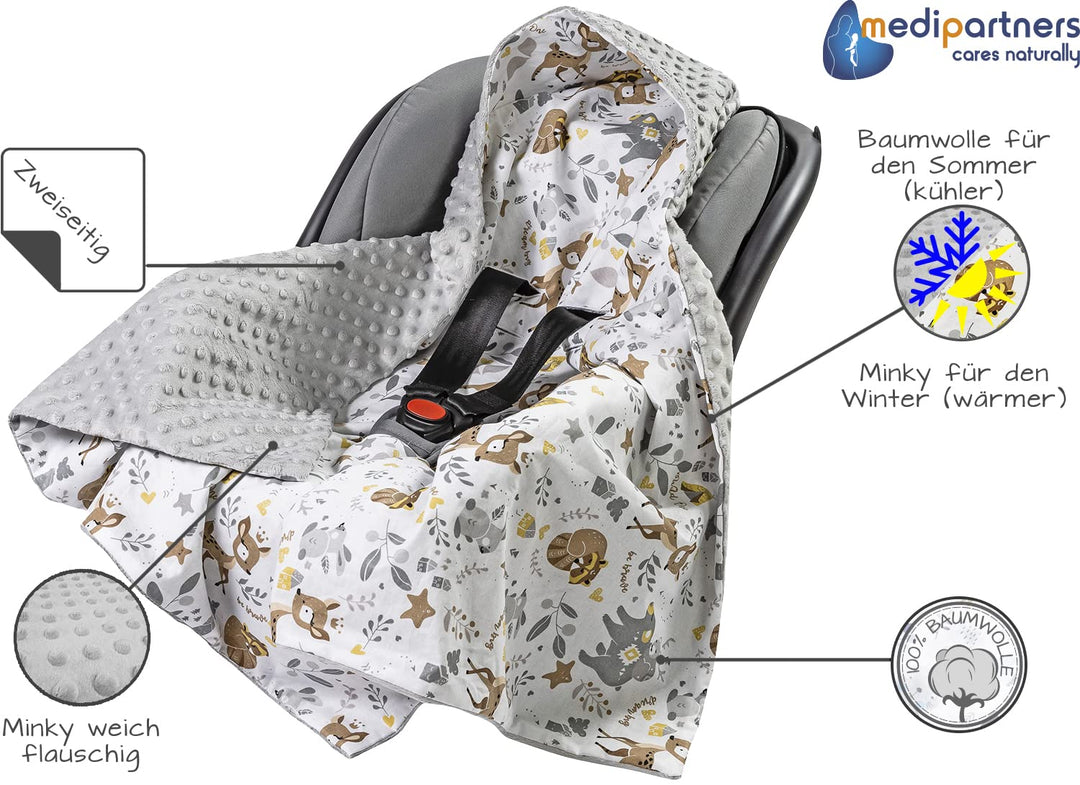 Medi Partners Einschlagdecke Baby Babyschale 100% Baumwolle für Sommer 85x85cm Kinderwagen Kuschelde