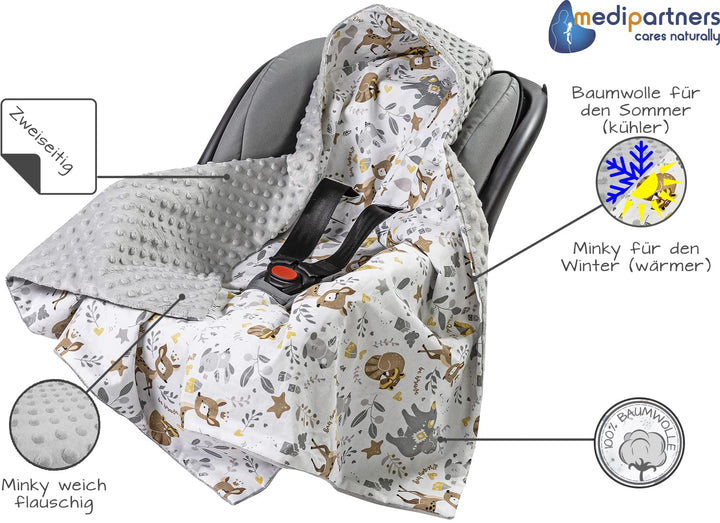 Medi Partners Einschlagdecke Baby Babyschale 100% Baumwolle für Sommer 85x85cm Kinderwagen Kuschelde
