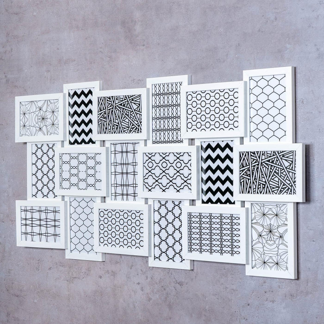 Bilderrahmen 18 Fotos 10x15 Weiss Holz-Optik Nachhaltig Bildergalerie Fotocollage Deko Recycled Coll