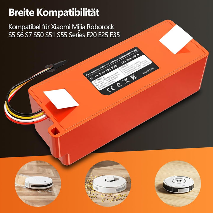 Homesuit 14,4V 6500mAh Ersatzakku für Xiaomi Roborock S5 S50 S51 S55 S6 S7 Xiaowa E20 E25 E35 Xiaomi