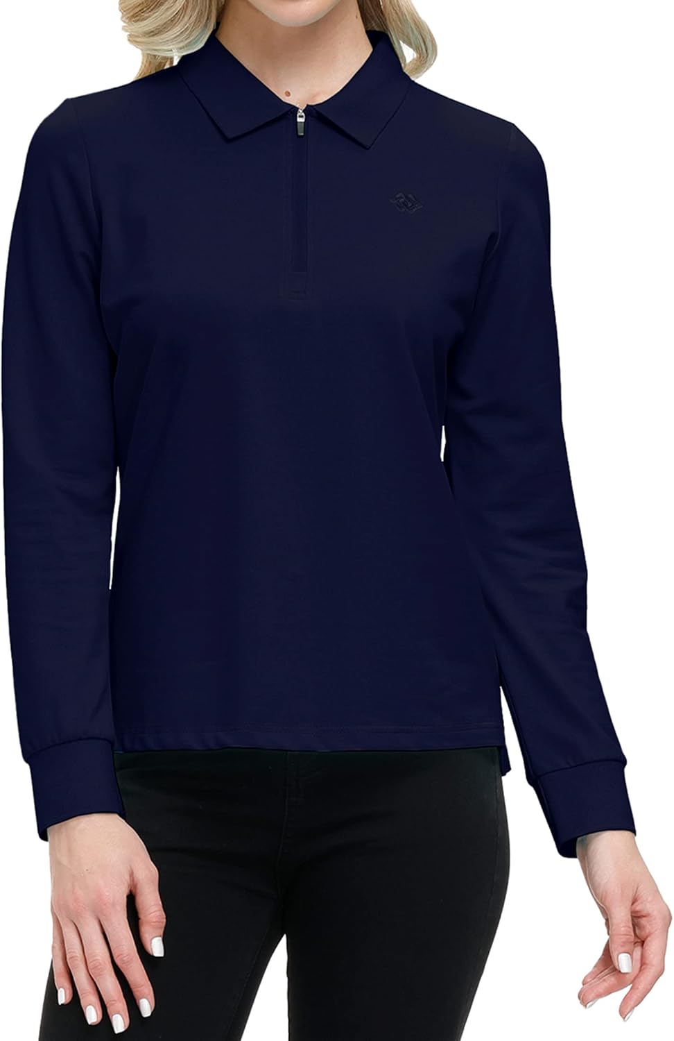 MoFiz Damen Poloshirt Langarm Baumwolle Polohemd Sport Polo Wintershirts mit Reissverschluss Kragen