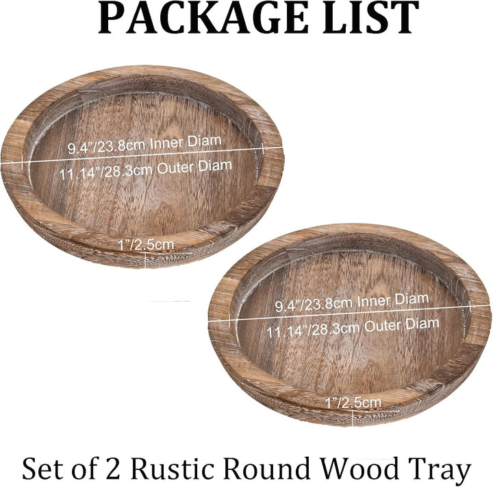 Hanobe Rustikales Serviertablett aus Holz: Set Mit 2 Runden Holz-Butlern, Dekoratives Vintage-Mittel