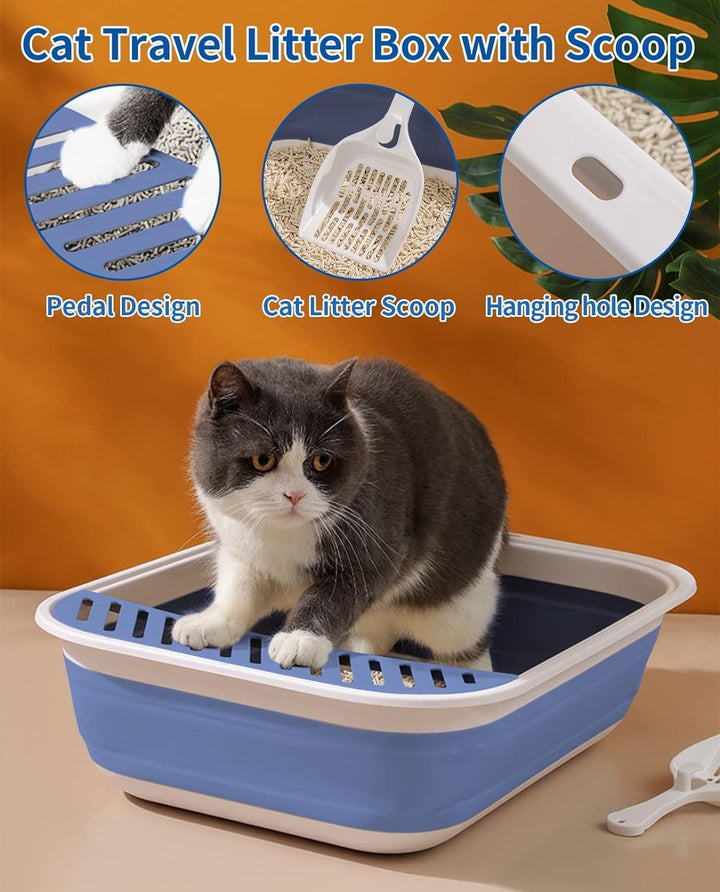Katzentoilette Flach Gross, Katzenklo Flach Mit Schaufel, Katzenklo Niedrig für alte Katzen, Reiseto
