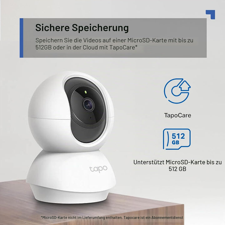 Tapo C21A 2K 3MP Überwachungskamera innen 360°, Nachtsicht, Bewegungserkennung, Zwei-Wege-Audio, Bab