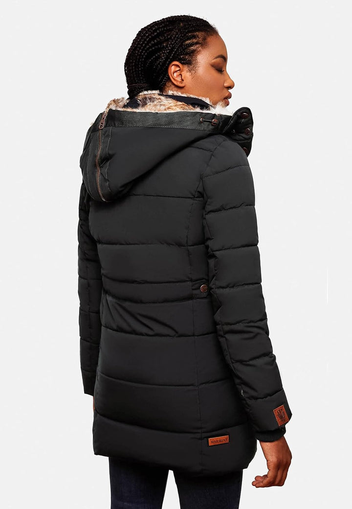 MARIKOO Damen Warmer Winter Steppmantel mit Kapuze Lieblings Jacke XS-XXL L Schwarz, L Schwarz