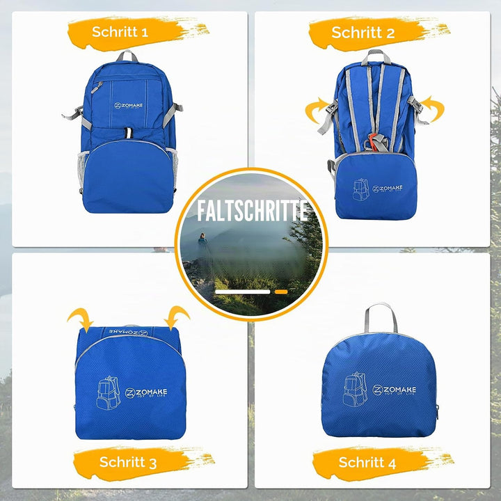 ZOMAKE Faltbarer Rucksack 35L,Leichter Rucksäcke Wasserdicht Wanderrucksack Packable Backpack für Da