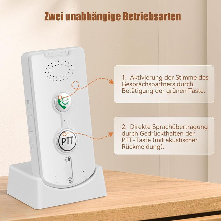 2 Wege Gegensprechanlagen 1000M, Smart Voice Intercom mit 38 Klingeltöne, Kabellose Notruf-Gegenspre