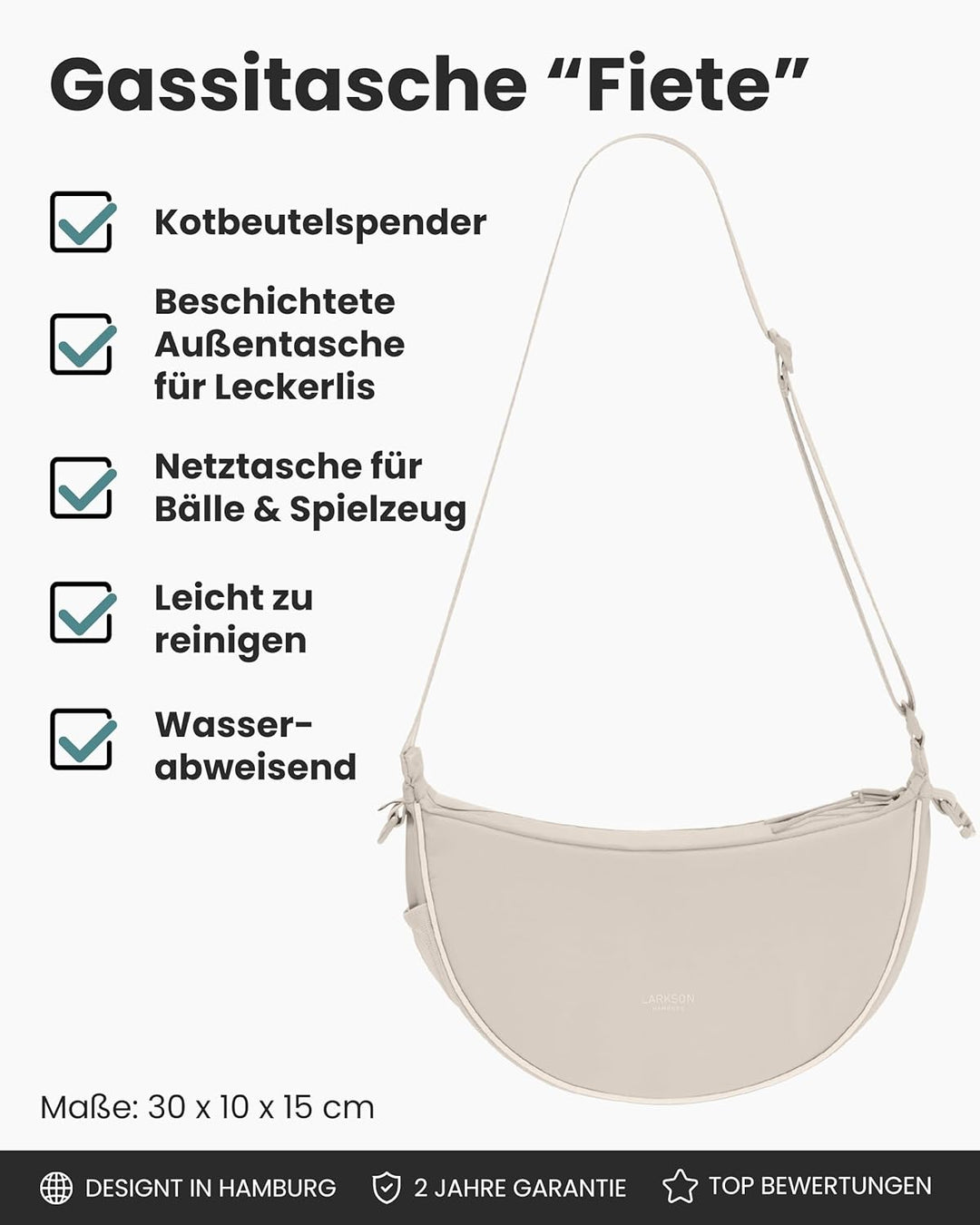 LARKSON Half Moon Bag Hundetasche Beige - Fiete - Umhängetasche für Gassi Gehen - Leckerlitasche mit