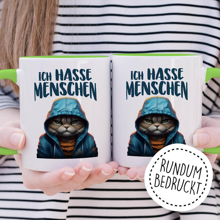 Tasse mit Spruch lustig Schwarzer Humor Geschenk Ich hasse Menschen Kaffeetasse Witz Büro Kollege Be