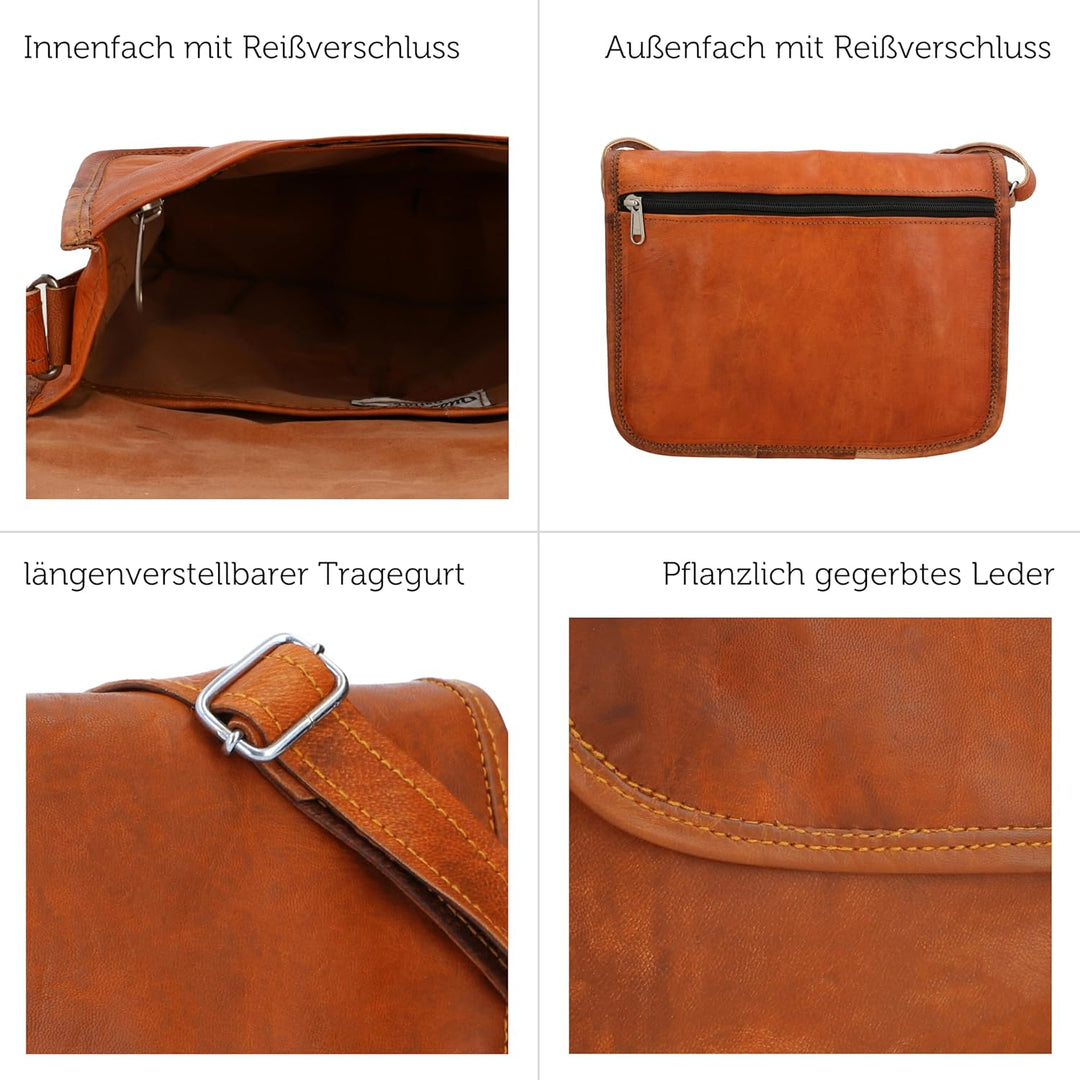 Gusti Umhängetasche Leder - Mary S Damen Handtasche Umhängetasche klein Vintage Braun Leder, Braun L