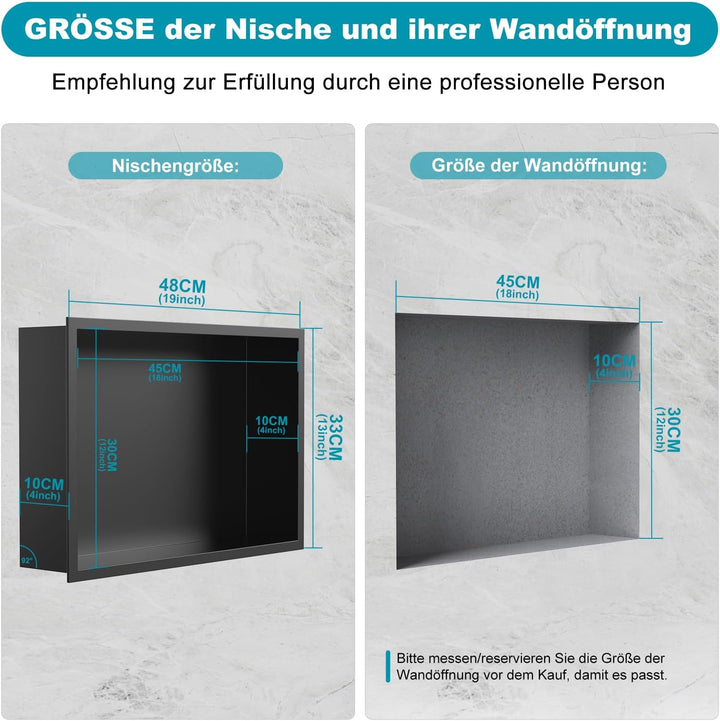 Wandnische Dusche 45 x 30 x 10 cm Edelstahl Nano Graphite, Duschnische Einzelregal Lagerung, Keine F