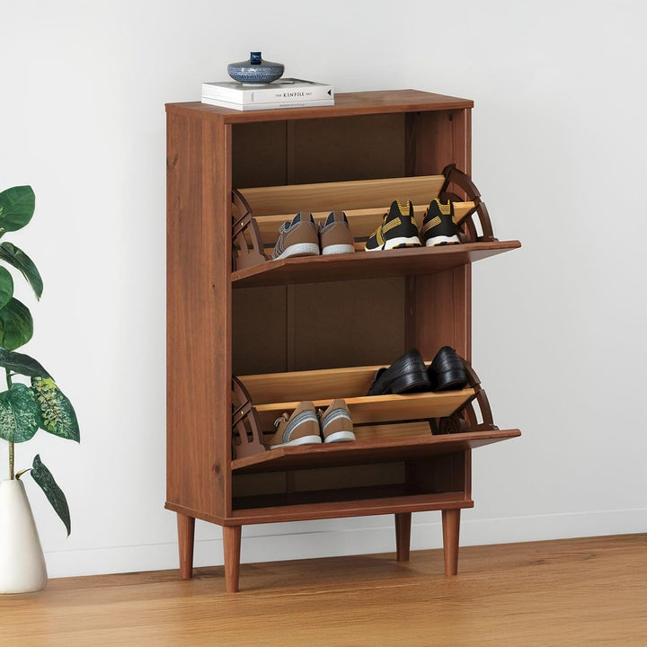 IDIMEX Schuhkipper MIKKA mit 2 Klappen, Kastanie - schmaler Schuhschrank, platzsparende Schuhkommode