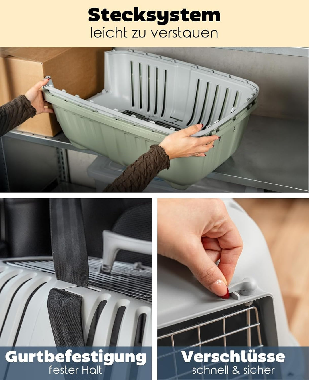 lionto Hundetransportbox aus Kunststoff mit Metallgitter, 58,5x35,5x40 cm, Transportbox mit praktisc