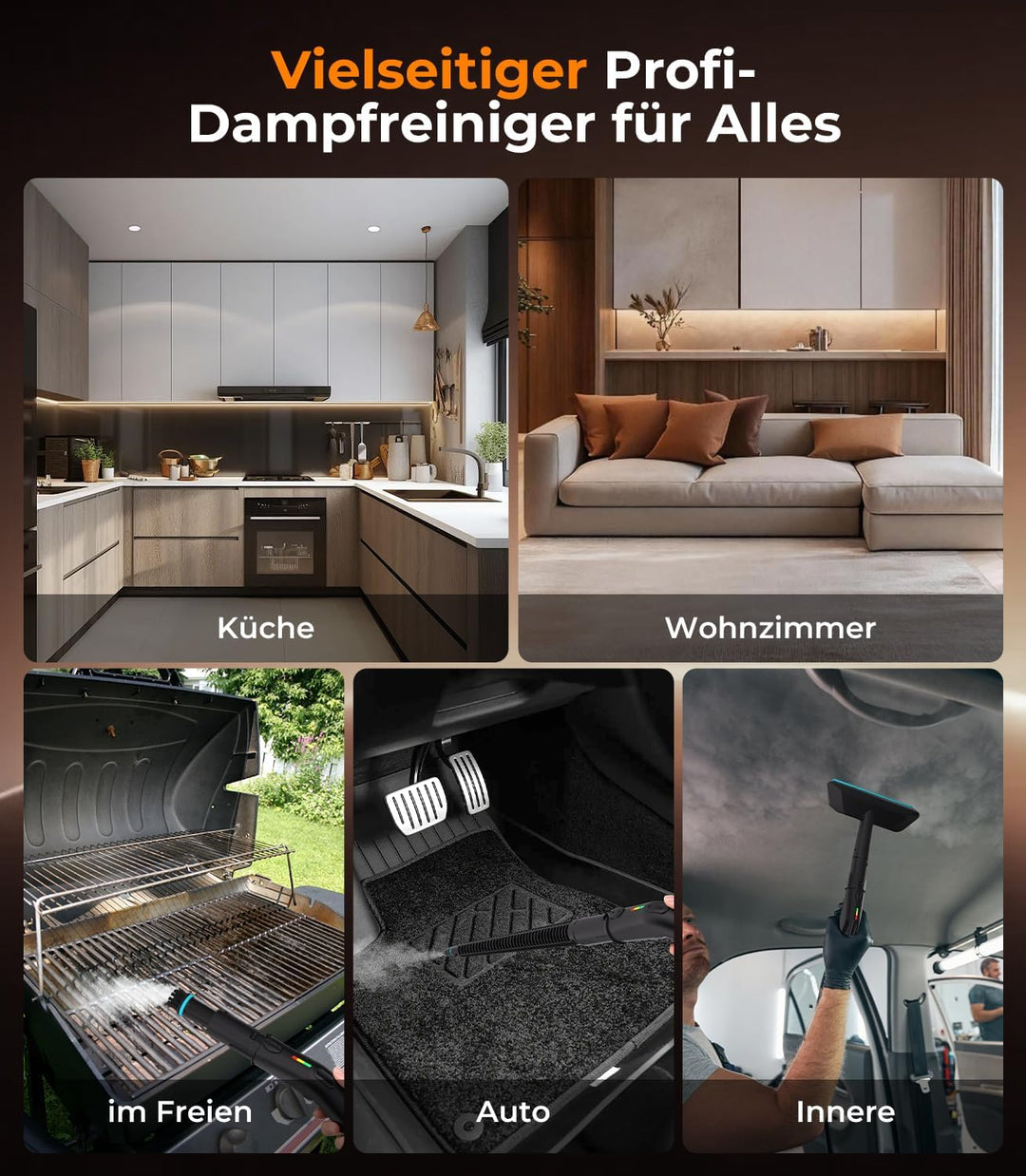 20-IN-1 Dampfreiniger Handgerät【100% Kühler &amp; Akkufreier Griff–Neueste NH Labor-Technik】【99,99% Keim