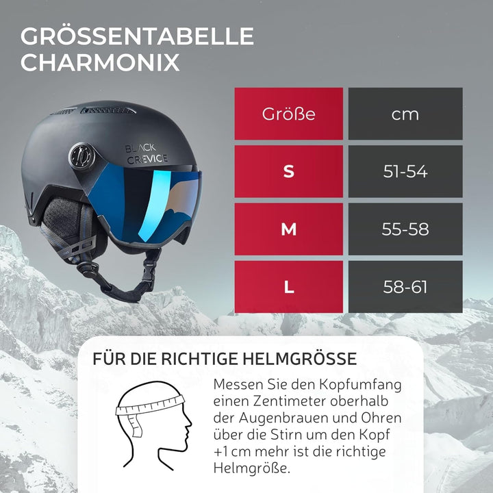 BLACK CREVICE Skihelm Chamonix I Skihelm mit Visier im Pilotenstyle I Skihelm Herren & Damen I Unise