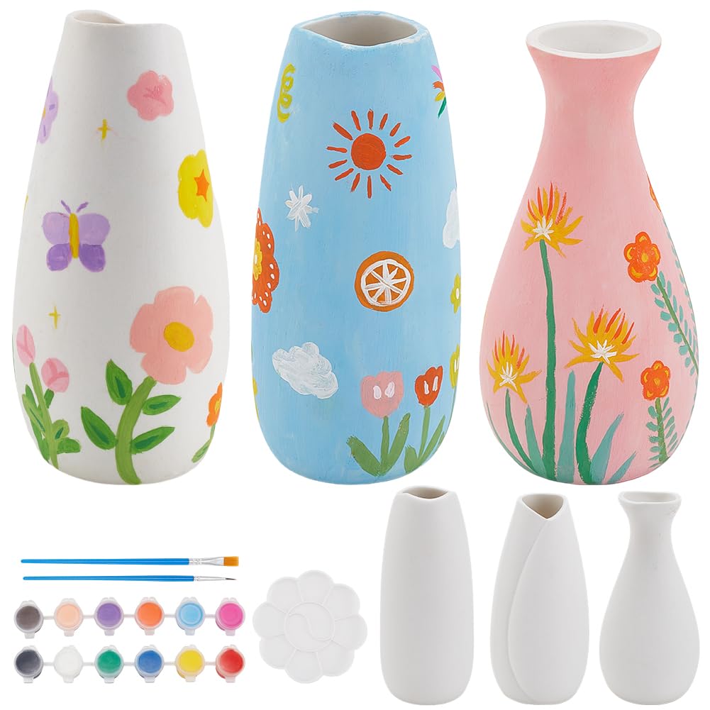 WEBEEDY 3 Grössen Keramik Töpfe Paint Kit Malen Sie Ihre Eigenen keramischen Töpferwaren Farbe Vase