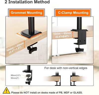 PUTORSEN Monitor Halterung 2 Monitore, für 13-32 Zoll Flach & Curved Bildschirm, Höhenverstellbar bi