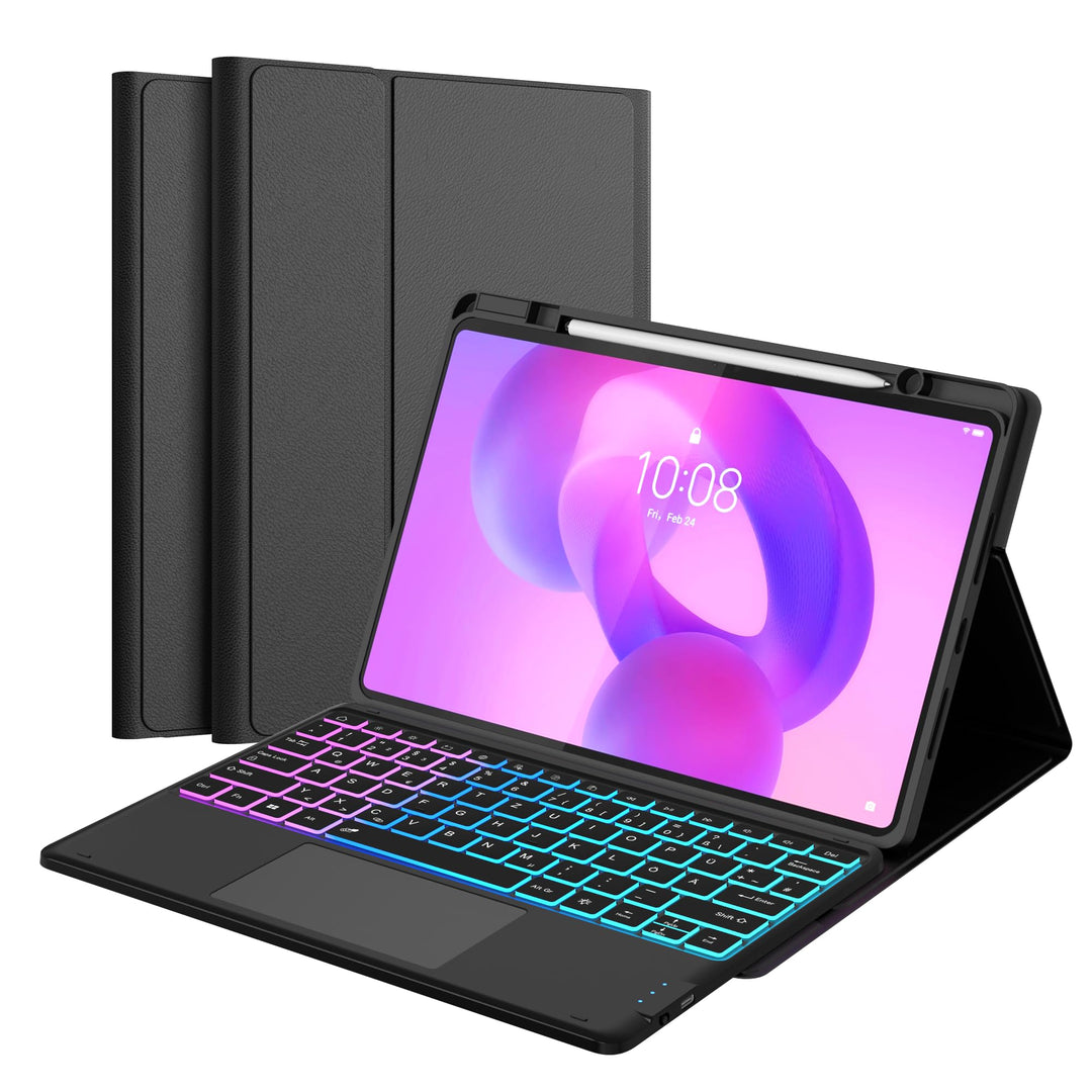 ROOFEI für Lenovo Idea Tab Plus 12,1 Zoll 2025 Hülle mit QWERTZ Tastatur - Regenbogen-Hintergrundbel