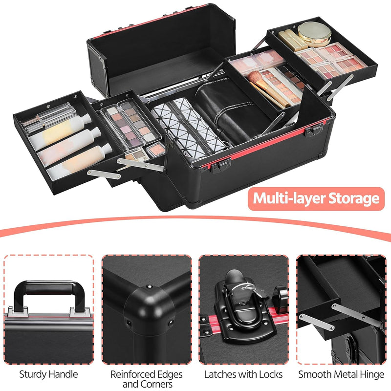 Yaheetech Alu Make-up Koffer Trolley 4-in-1 Kosmetikkoffer Beauty Case Transportkoffer 34 x 25,5 x 8