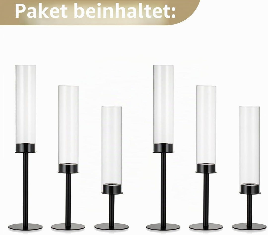 Glaszylinder für Kerzen Kerzenhalter Glas: 6 Stücke Metall Kerzenständer Stabkerzen Schwarz Gross Bo