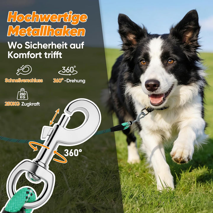 Aystkniet Schleppleine für Hunde, 5M 10M 15M 20M 30M Lange schleppleine mit 2 Wirbelhaken, Trainings