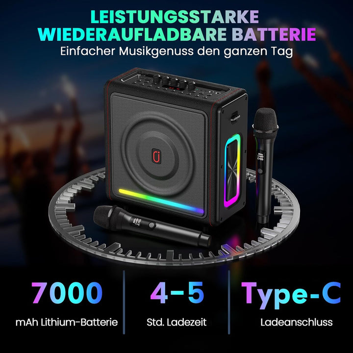 HWWR Karaoke Maschine mit 2 Mikrofone Karaoke Anlage Tragbaren Bluetooth Lautsprecher Box für Erwach