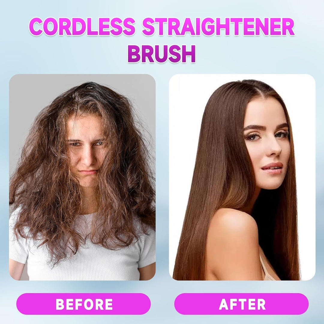 Tragbare Haarbürste Elektrisch, Stylingbürste für Kurze Haare Kabellos, 2026 Neu Haarglätter Bürste,