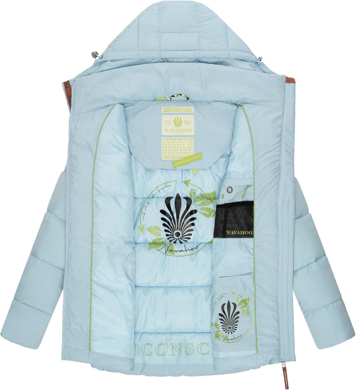 Navahoo Damen kurze Winterjacke Steppjacke warm mit abnehmbarer Kapuze aus recycelten Materialien Wa