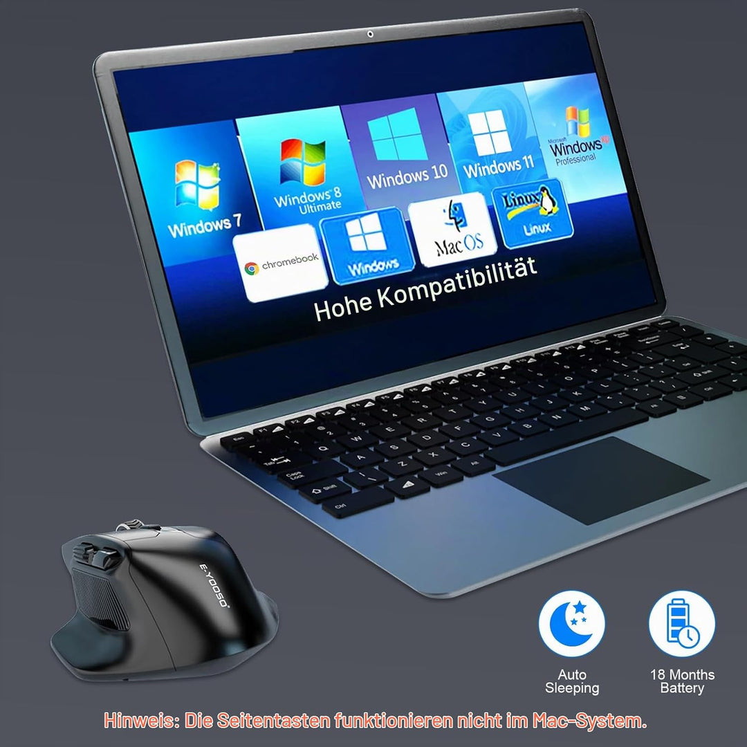 Bluetooth-Maus Grosse Maus für grosse Hände, Wireless Mouse Kabellos mit Tri-Mode (Bluetooth 5.0/4.0