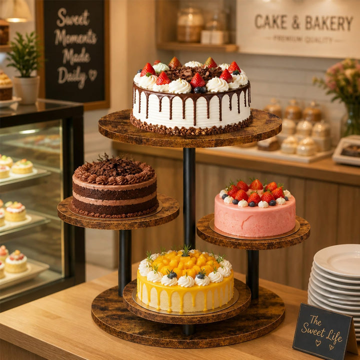4-Etagen Kuchenständer aus Holz, 360° Tortenplatte Drehbar für Cupcakes, Donuts & Desserts,Kekse, Sü