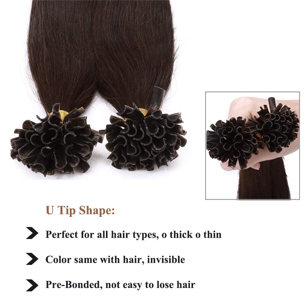 U Tip Extensions Haare Bonding Echthaar Bonded Haarverlangerung Keratin 1g/Strähne 50g Mittelbraun