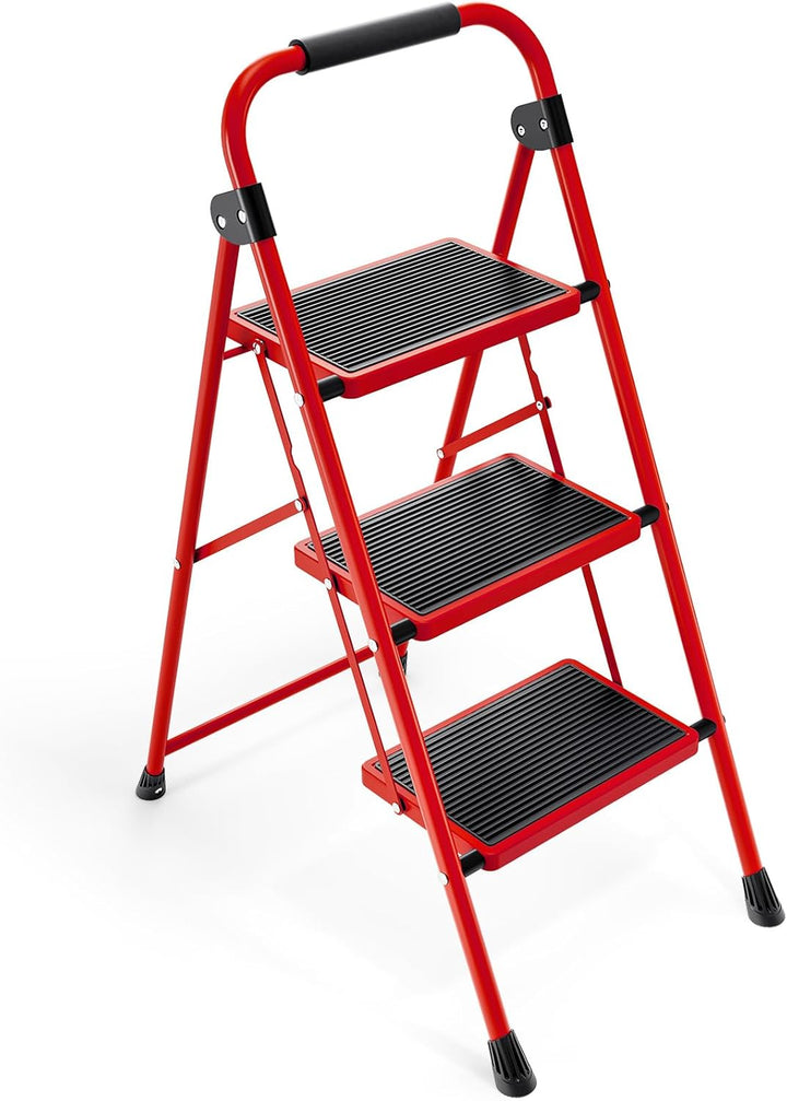 KINGRACK 3 Stufen Leiter, Trittleiter mit Handläufen, Stufenleiter, Klappleiter Tritthocker, Klapptr