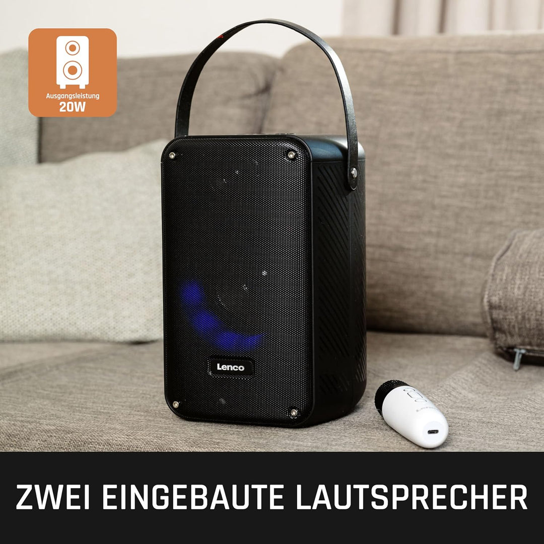 Lenco BTC-060BK - Karaoke-Set mit Bluetooth®, wiederaufladbarem Akku, drahtlosem Karaoke-Mikrofon un
