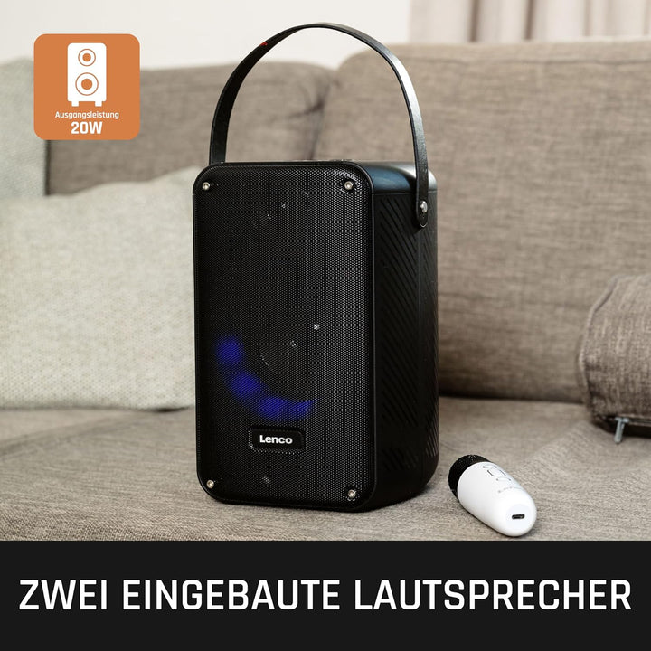 Lenco BTC-060BK - Karaoke-Set mit Bluetooth®, wiederaufladbarem Akku, drahtlosem Karaoke-Mikrofon un