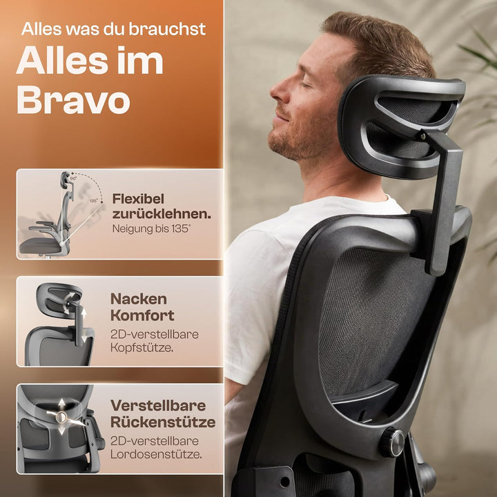 Bravo Bürostuhl ergonomisch [ORIGINAL] Schreibtischstuhl ergonomisch mit 8 Komfort-Einstellungen | G