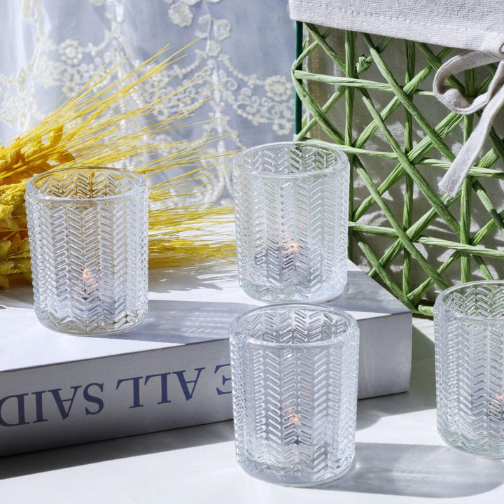 Weizenähren Teelichthalter Glas, Klare Teelichtgläser Vintage im 12er-Set | Vohocandle Klare Teelich