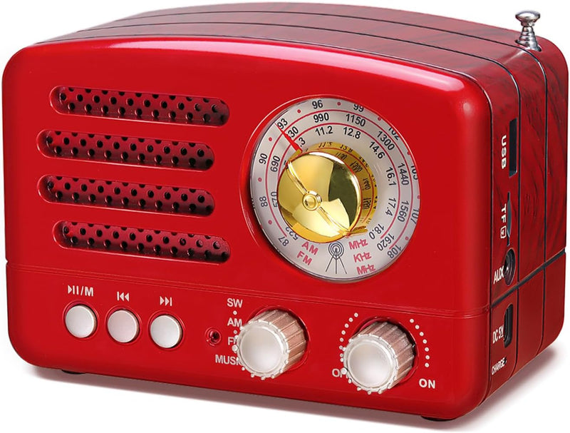 PRUNUS J-160 AM/FM/SW Retro Radio mit Bluetooth, Nostalgie Radio Klein mit 1800mAh Wiederaufladbare