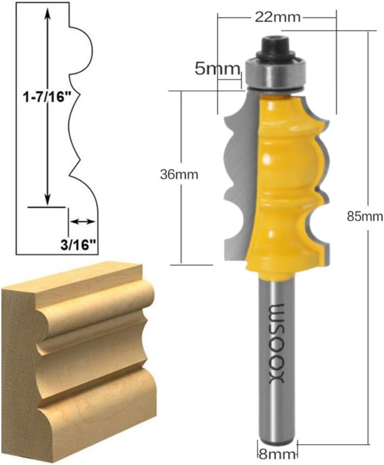 WSOOX 8mm Schaft Architectural Moulding Fräser Set 3 Stück Formfräser für Holzbearbeitung