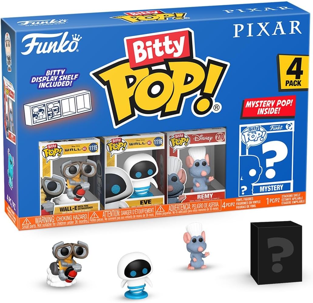 Funko Bitty Pop! Pixar - Wall-E 4PK - Wall-E, EVE, MO und eine Überraschungs-Mini-Figur - 0.9 Inch