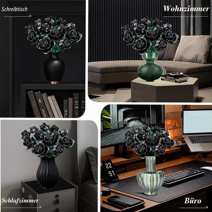 Blumenstrauss Bausatz, 12 künstliche Schwarz Rosen botanische Sammlung Baustein Lernspielzeug Gesche