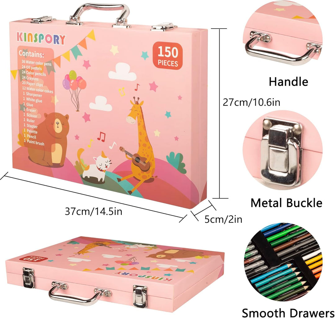 KINSPORY Premium Malkoffer Deluxe 150-teilig Malset für Kinder Anfänger Tolles Buntstifte Set, Wasse