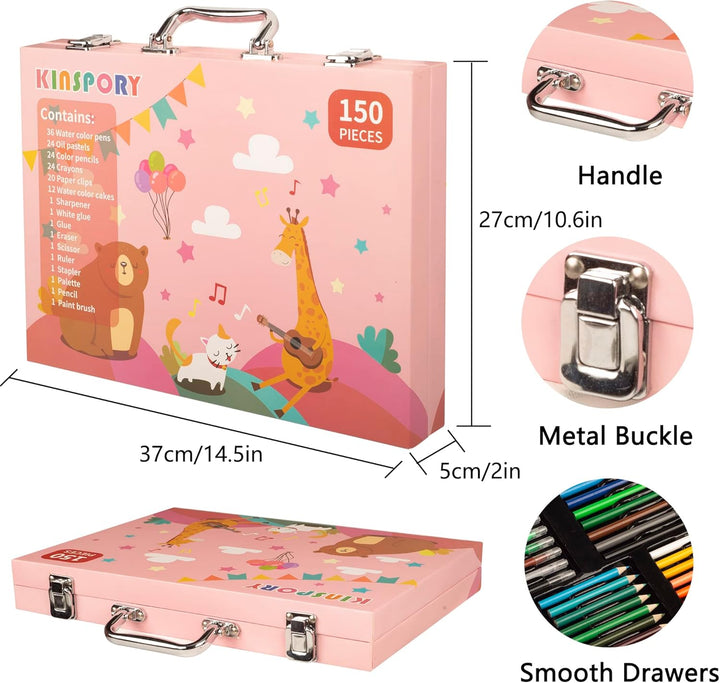 KINSPORY Premium Malkoffer Deluxe 150-teilig Malset für Kinder Anfänger Tolles Buntstifte Set, Wasse