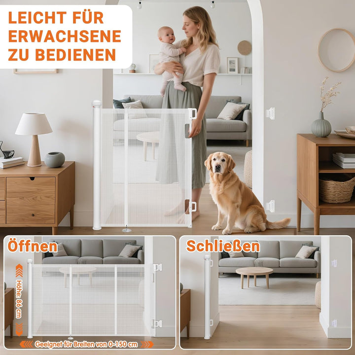 Ycozy 2026 Aufgerüstet Treppenschutzgitter 0-150cm Türschutzgitter Ausziehbar mit Stützstangen Trepp